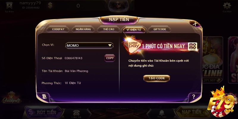 Nạp tiền F79 qua ví điện tử an toàn