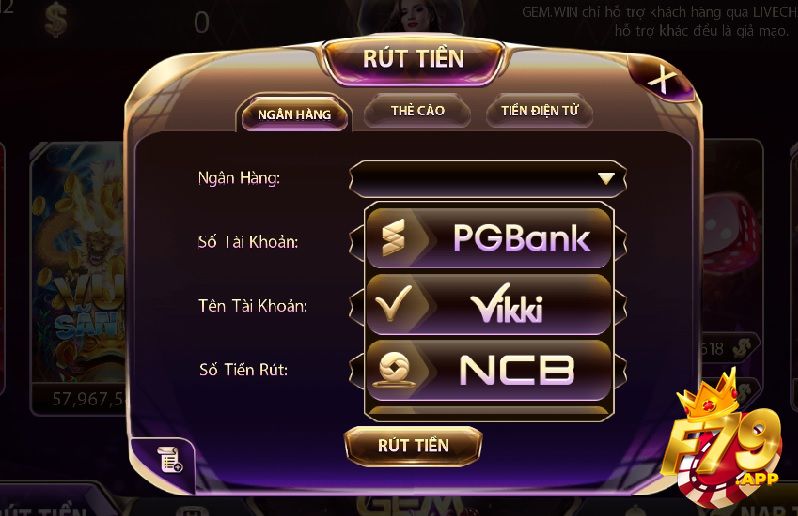 Rút tiền F79 qua tài khoản ngân hàng